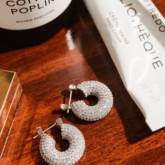 💎NWT LUV AJ PAVE MINI DONUT HOOPS- SILVER💎 - Picture 1 of 8